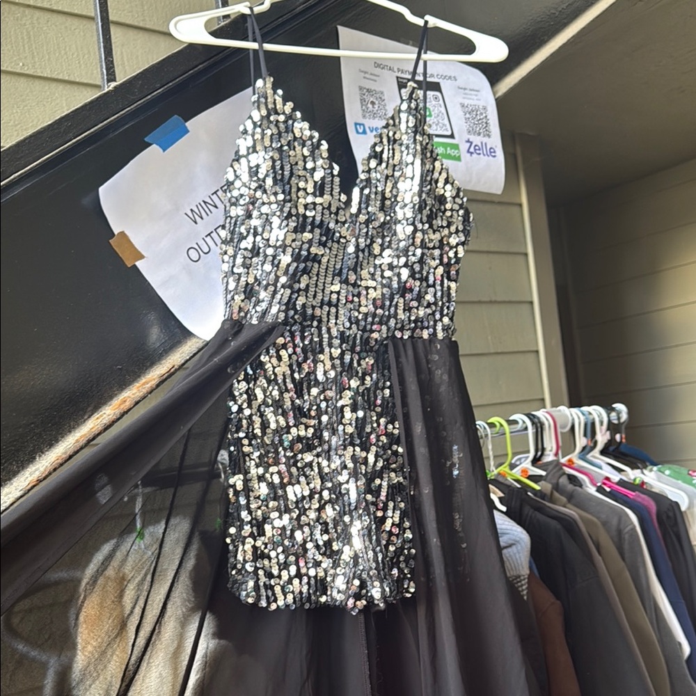 Trac Black and Silver Sequin Dress
